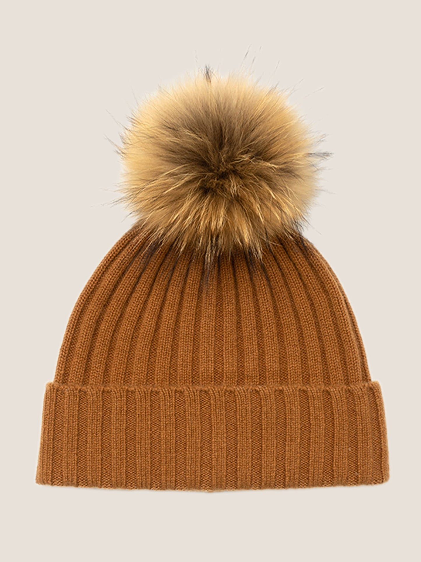 100% Cashmere Rib-Knit Slouchy Beanie With Pom-Pom