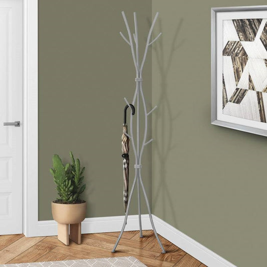 74-inch Freestanding Silver Metal Coat Rack Entryway Hall Tree Umbrella Stand-0