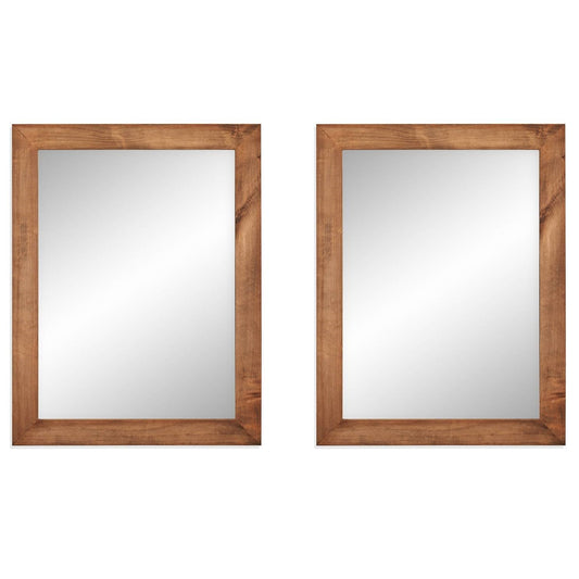 Set of 2 Modern Farmhouse Mirror Set Distressed Brown Wood Frame 31 x 24 inch-0