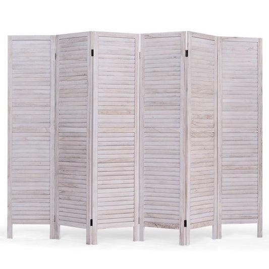 6-Panel Classic Louver Slatted Room Divider Screen in White Wood Finish-0