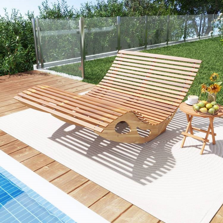 2-Seater Adirondack Slatted Acacia Patio Dual Rocker Sunbed Wood Lounger-2