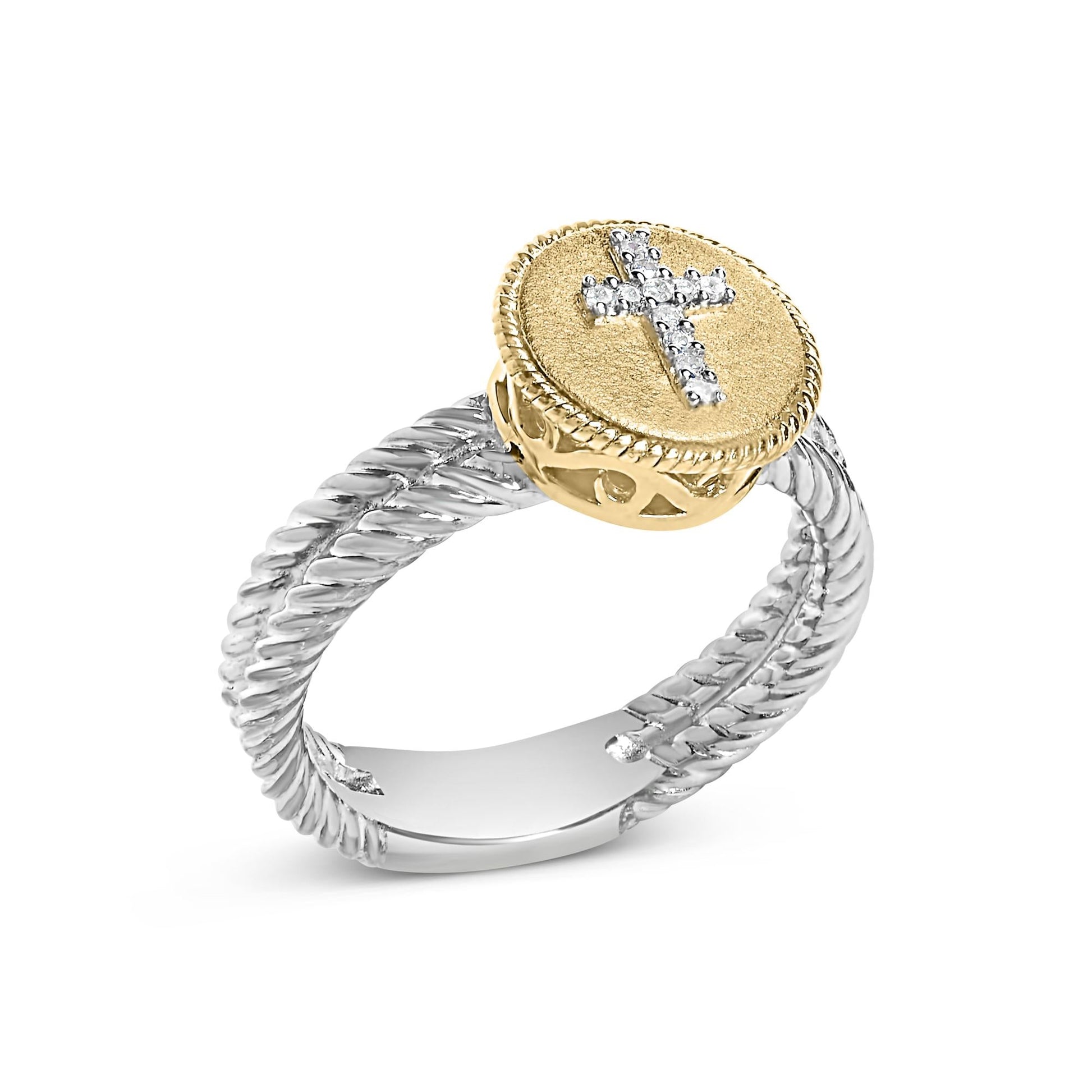 18K Yellow Gold Plated .925 Sterling Silver Diamond Cross Ring with Satin Finish (I-J Color, SI1-SI2 Clarity)-3