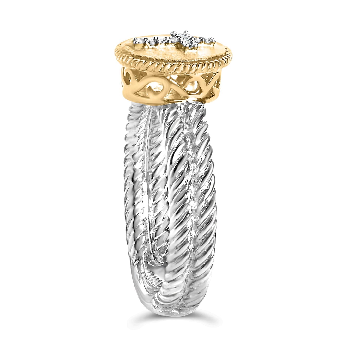 18K Yellow Gold Plated .925 Sterling Silver Diamond Cross Ring with Satin Finish (I-J Color, SI1-SI2 Clarity)-4