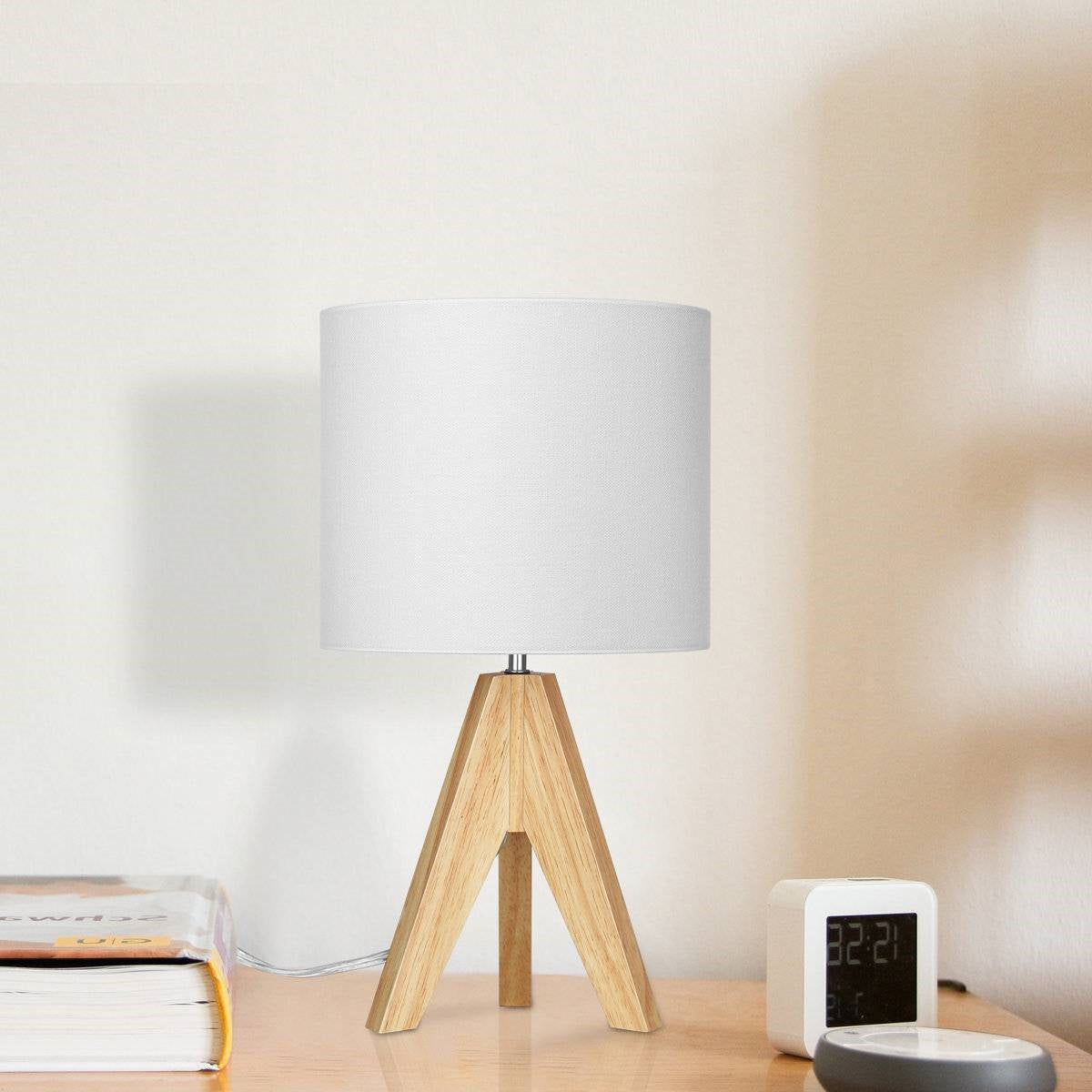 Set of 2 - Scandinavian Style Tripod Desk Lamp with White Linen Drum Shade-3