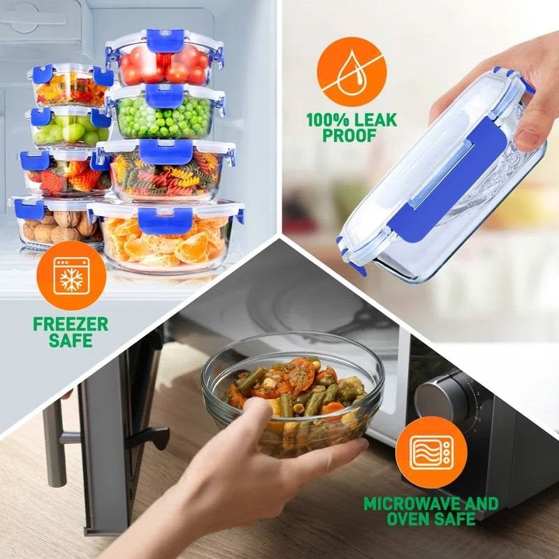 24-Piece Glass Food Storage Container Bakeware Set with Snap Locking Lids-1