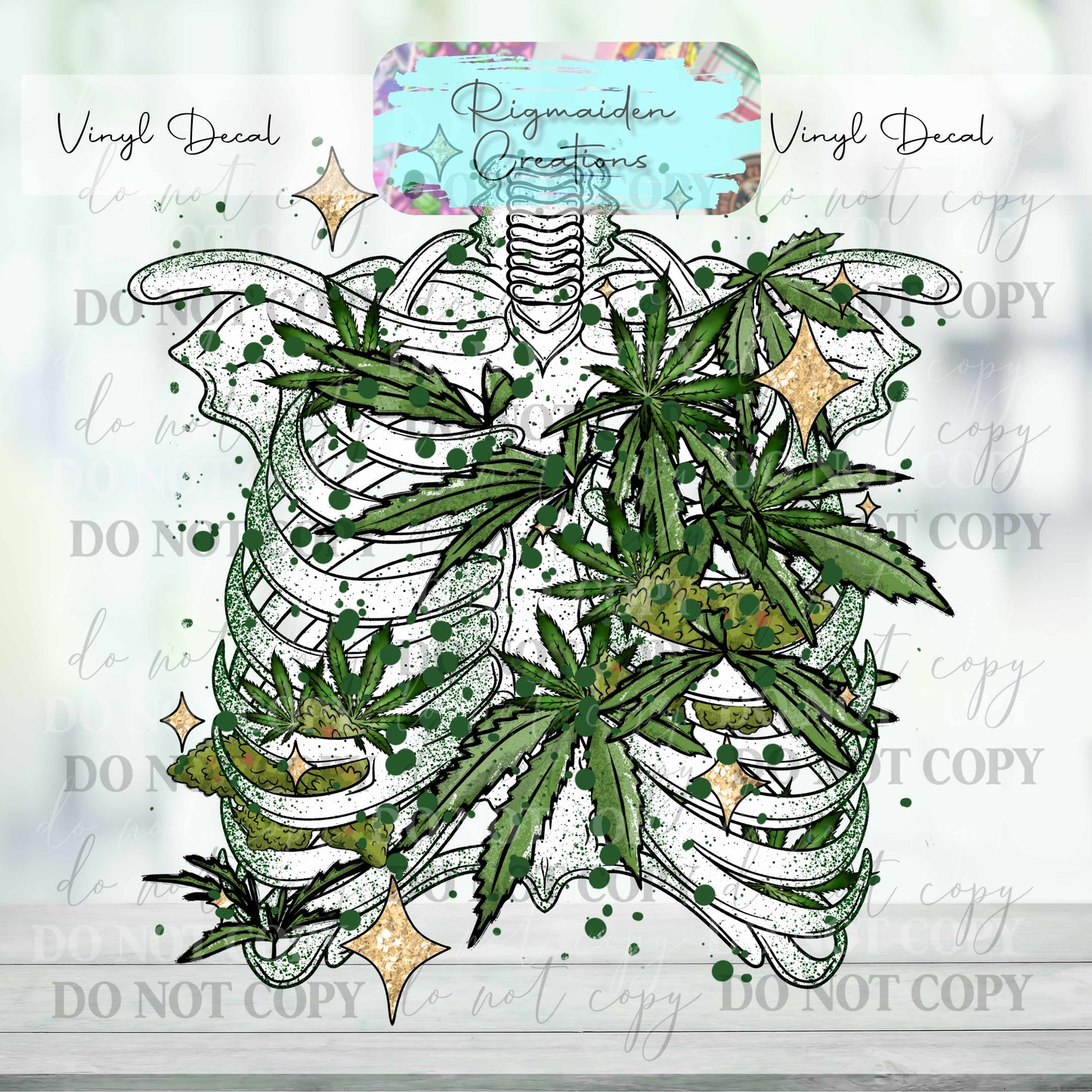 Skeleton Rib Cage  Weed Vinyl Decal