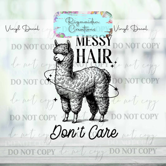 Messy Hair, Don't Care, Alpaca Vinyl Decal