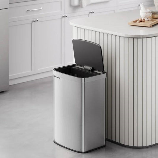 13-Gallon Stainless Steel Kitchen Trash Can with Hand Wave Motion Sensor Lid-0