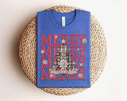 Plaid Tree Merry Christmas Graphic Tee