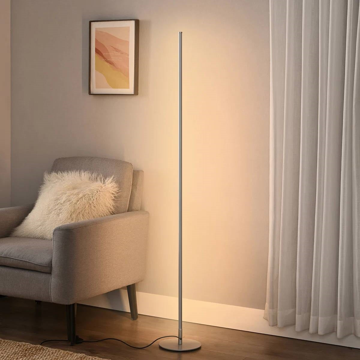 Silver Minimalist 57-inch Slim Bar-Shaped Dimmable LED Corner Floor Lamp-0