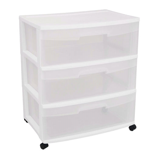 Mobile 3-Drawer Storage Cart Wardrobe Home Storage Cabinet in Clear White-0