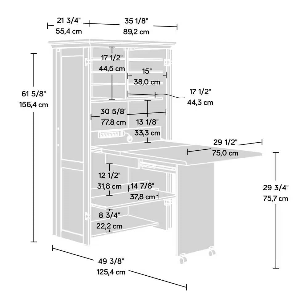 Drop Leaf Computer Desk Craft Table Armoire in White Wood Finish - Made in USA-4