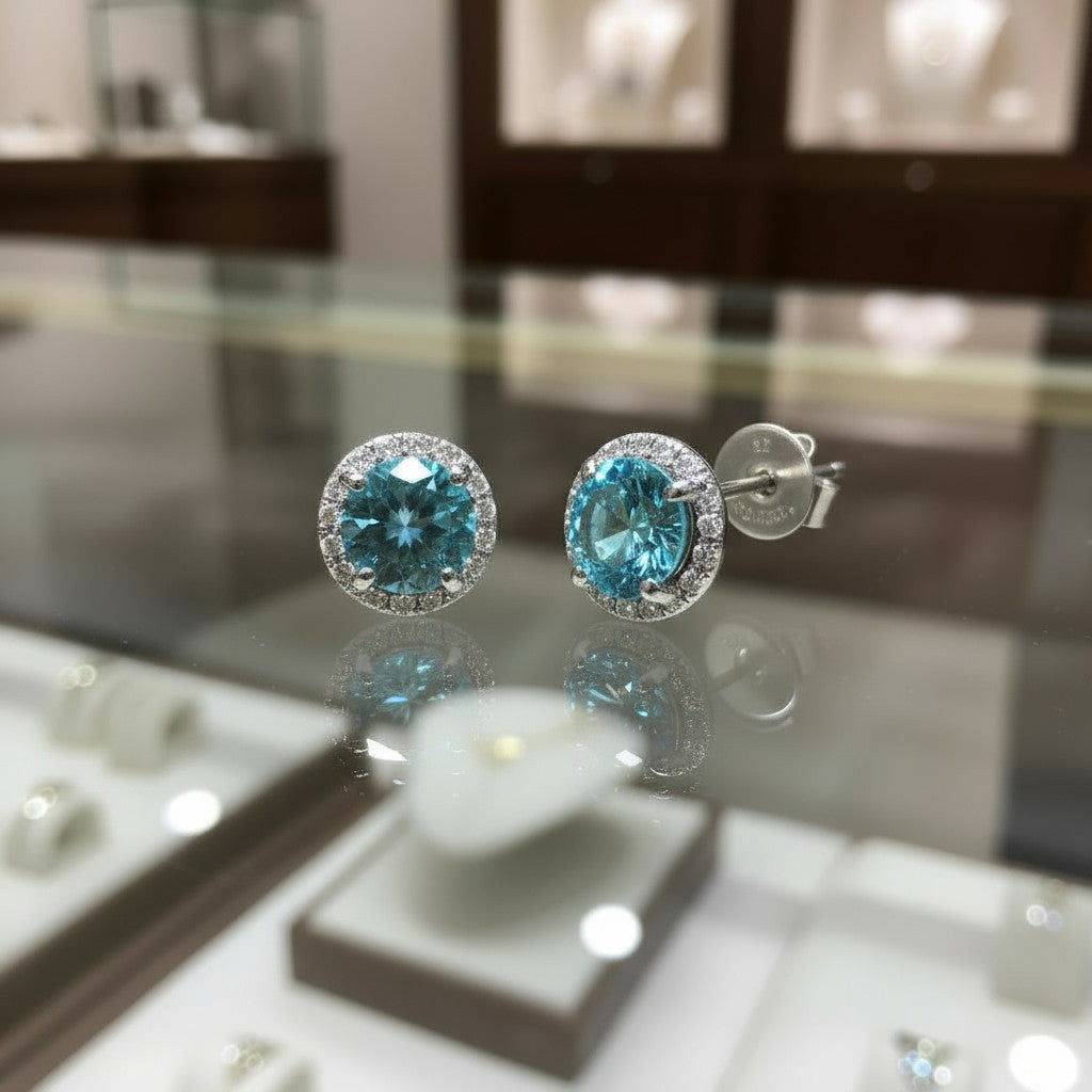 "Soothing Whispers" Portuguese Cut Pierced Cremation  Earrings 5.5mm Sterling silver w/ CZ Halo