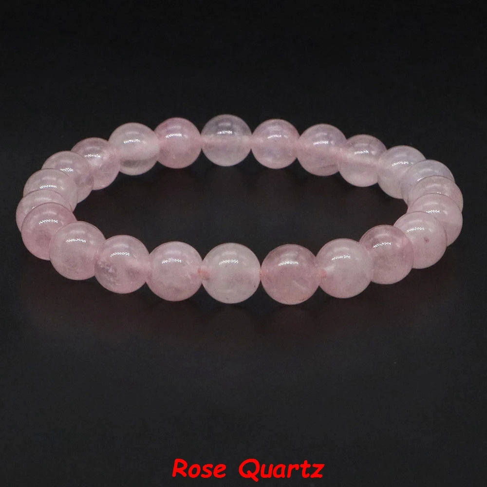 Natural Stone Bracelet Healing Crystal Amethyst Quartz Agate Round Loose Bead Elastic Stretch Bangle For Women Men Jewelry Gifts