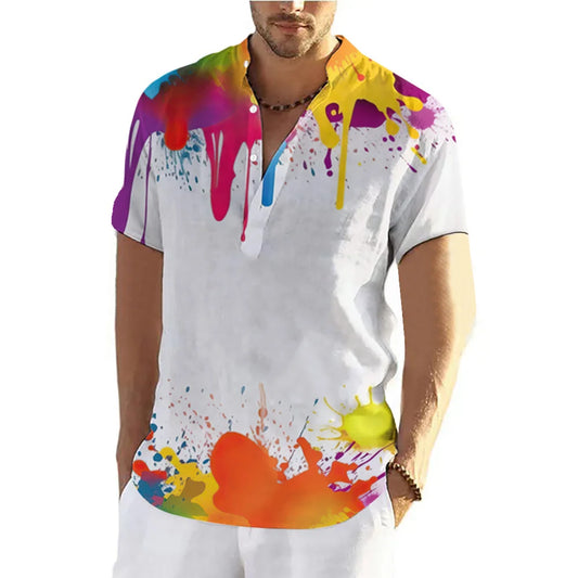 Graffiti 3D Print Henley Shirts Men's Fashion