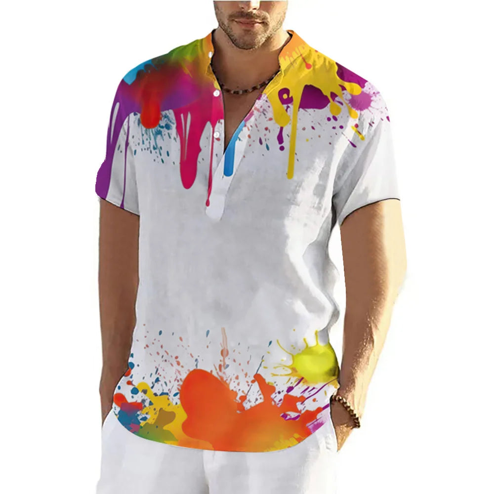 Graffiti 3D Print Henley Shirts Men's Fashion