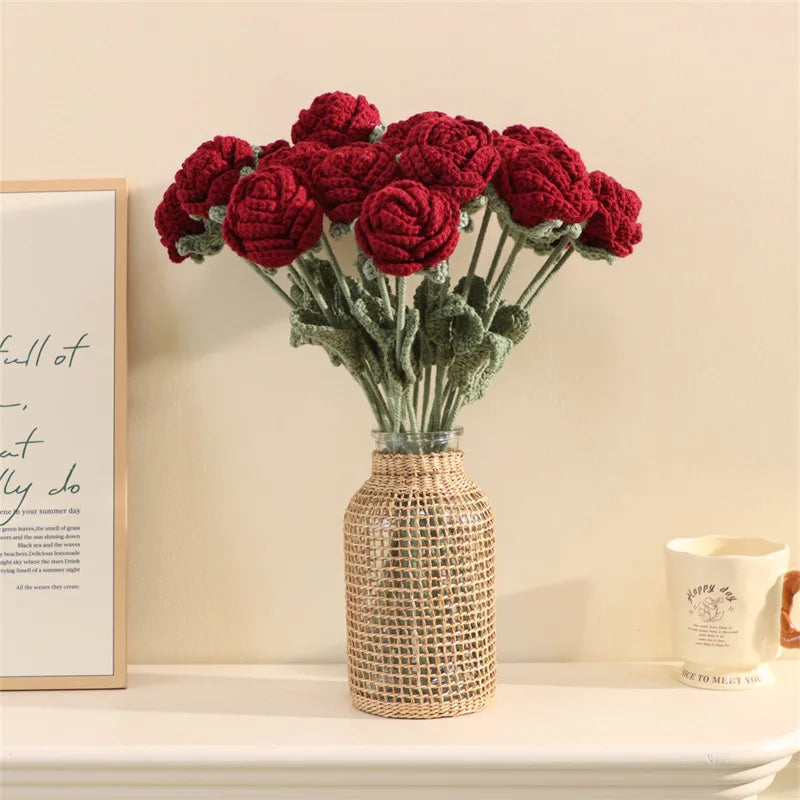 Handmade Crochet Roses, Modern Elegance Flower Home Knitted Rose Decoration