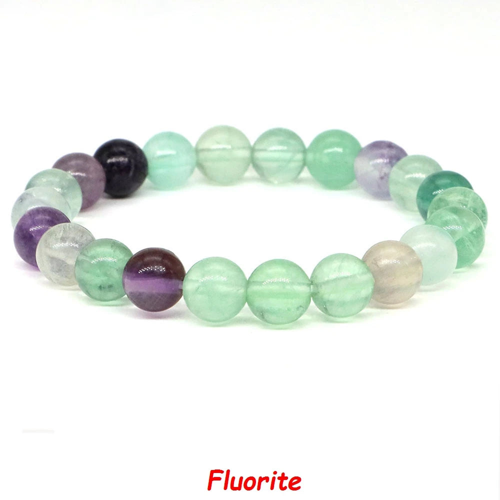 Natural Stone Bracelet Healing Crystal Amethyst Quartz Agate Round Loose Bead Elastic Stretch Bangle For Women Men Jewelry Gifts