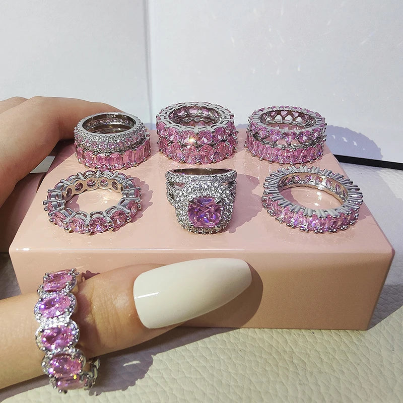2022 Eternity Diamond Ring 925 Sterling silver Engagement Wedding Band Rings for Women Men Promise Birthday Party Jewelry Gift
