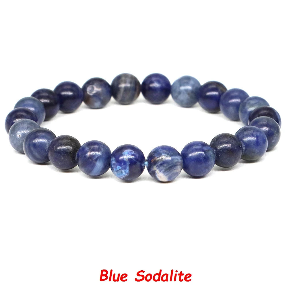 Natural Stone Bracelet Healing Crystal Amethyst Quartz Agate Round Loose Bead Elastic Stretch Bangle For Women Men Jewelry Gifts