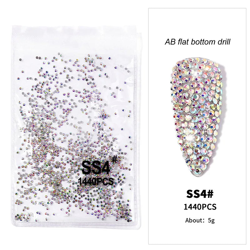 1440pcs Nail FlatBack Crystal Rhinestone Clear/AB Glass Strass (SS3-SS20)3D Nail Gem Stones Non-HotFix Nail Rhinestone 1.3-4.8mm