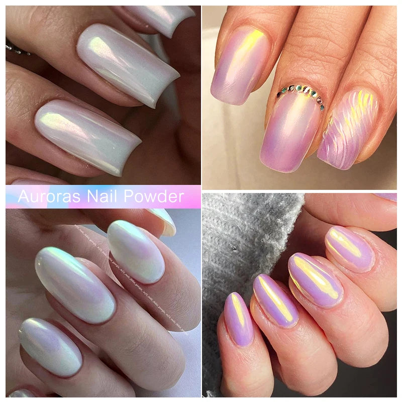 1Box Moonlight Nail Powder Silver Fine Glitter Metallic Effect Pigment UV Gel Polish Dust Aurora Nail Decorations
