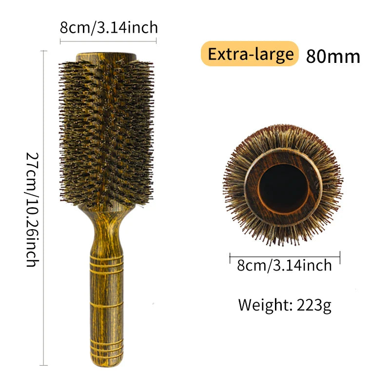 Professional Boar Bristle Round Hair Brush for Women and Men Hair Styling Comb Salon Hairdressing Hairdresser Wood Round Brush