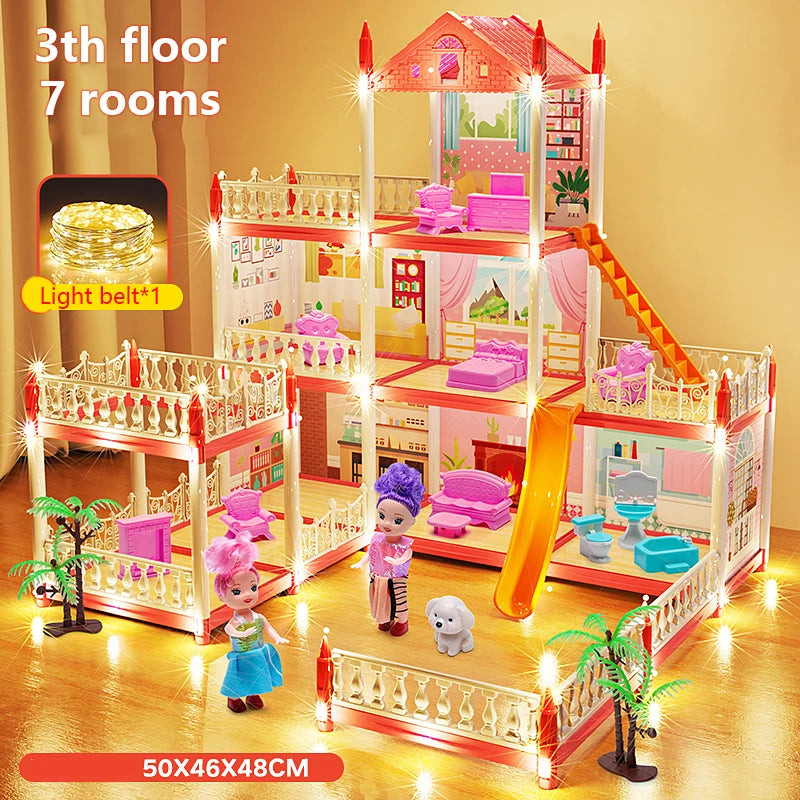 Children's Music Doll House Assembly Villa House 3D DIY Dream Princess Castle Villa Assembly Doll House Set Toy Girl Family Toy