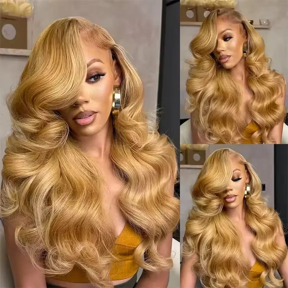 Honey Blonde Wig Human Hair Bone Straight Wigs 13x6 Hd Lace Frontal Wigs 200% Density 27# Blonde