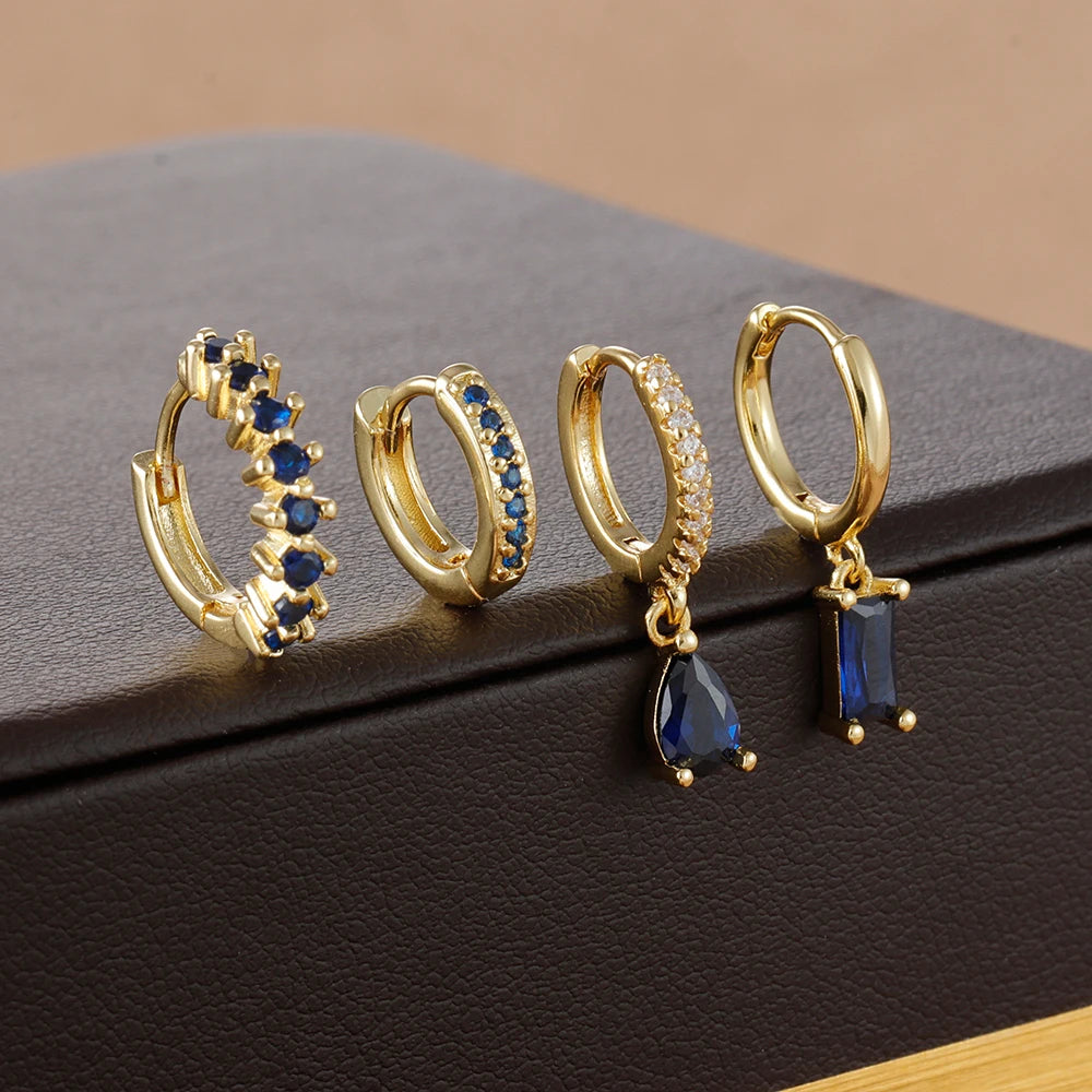 4pcs Stainless Steel Zircon Water Drop Earrings Set