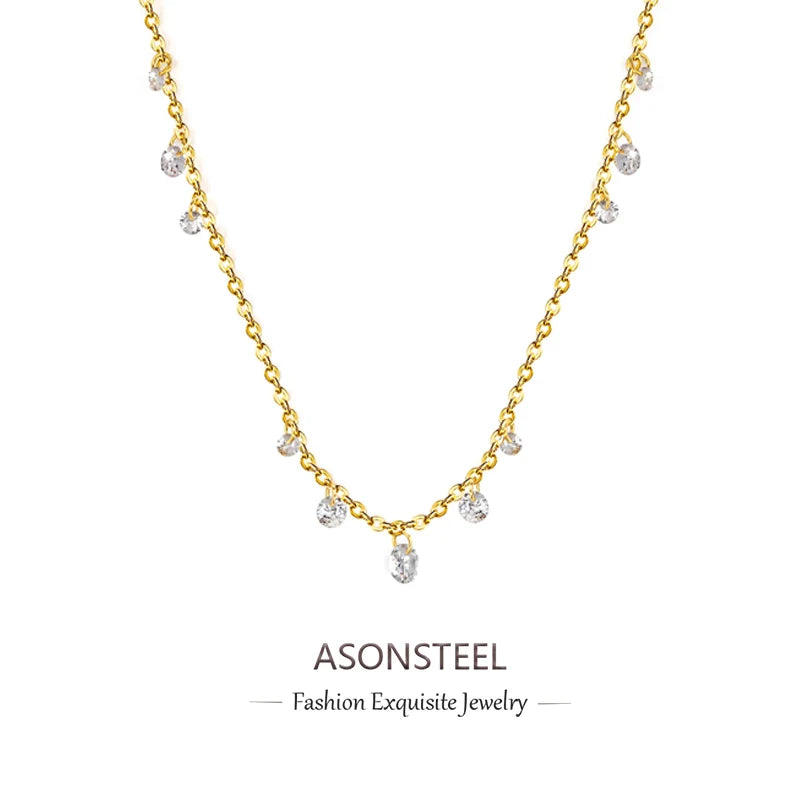 ASONSTEEL Stainless Steel Cubic Zirconia Pendant Necklace Charm Gold Color For Women Crystal Jewelry Choker Necklace Waterproof