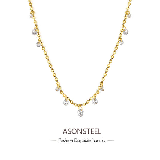 ASONSTEEL Stainless Steel Cubic Zirconia Pendant Necklace Charm Gold Color For Women Crystal Jewelry Choker Necklace Waterproof