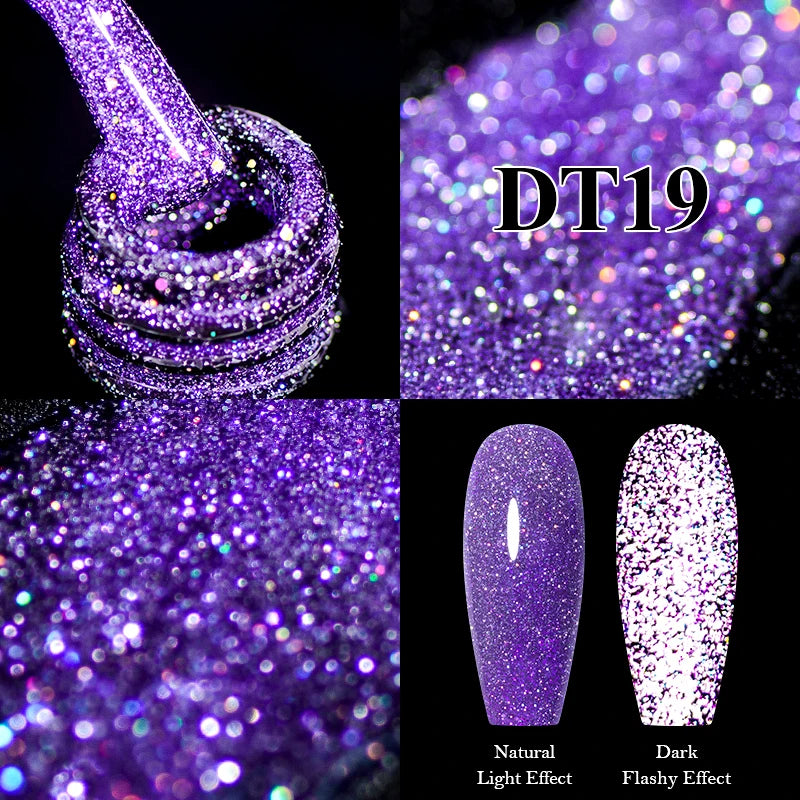 MEET ACROSS 7ml Reflective Glitter Gel Nail Polish Glitter Reflective Effect Semi Permanent UV LED Nail Art Gel Varnish Manicure