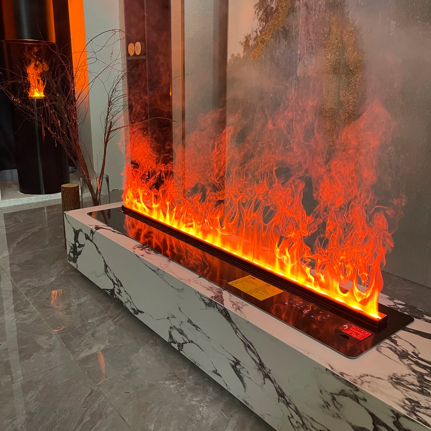 Smart 3D Atomizing Electric Fireplace - Colorful LED Steam Flame, App & Remote Control, Humidifier