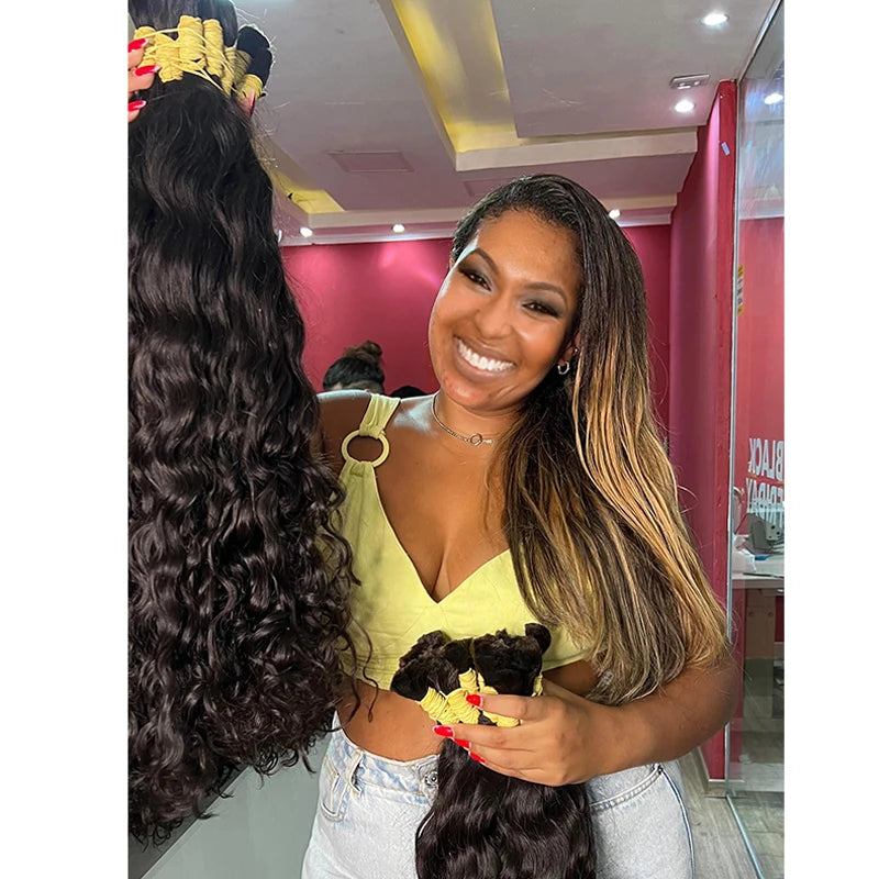 Human Hair Bulk No Weft Hair Extensions 100% Real Human Hair Braiding Natural Black Wavy Indian Hair Original Hair Weaving