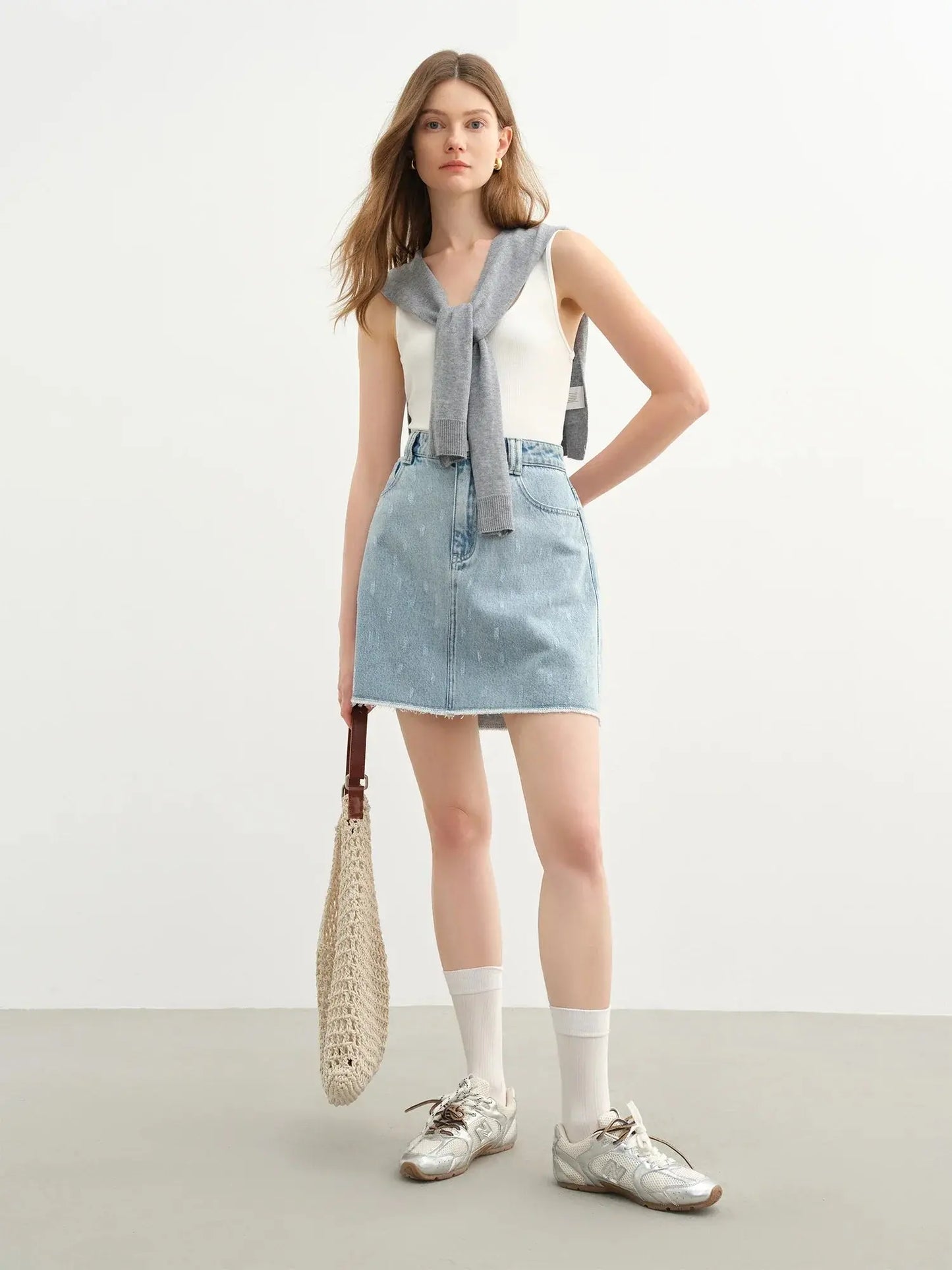 Plus Size High-Waist Denim Skirt