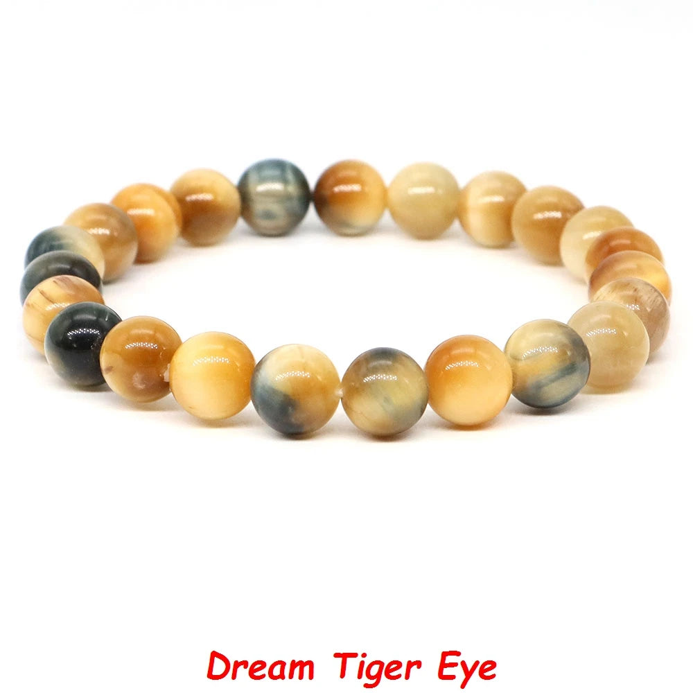 Natural Stone Bracelet Healing Crystal Amethyst Quartz Agate Round Loose Bead Elastic Stretch Bangle For Women Men Jewelry Gifts