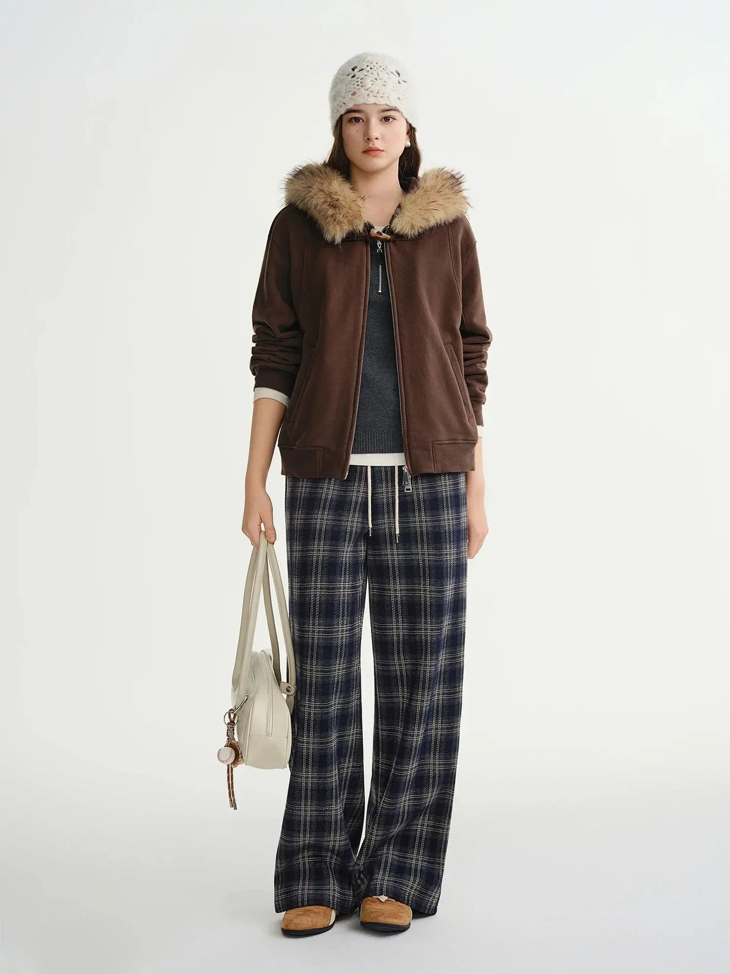 Chic Plus Size Jacket with Detachable Fur Hood
