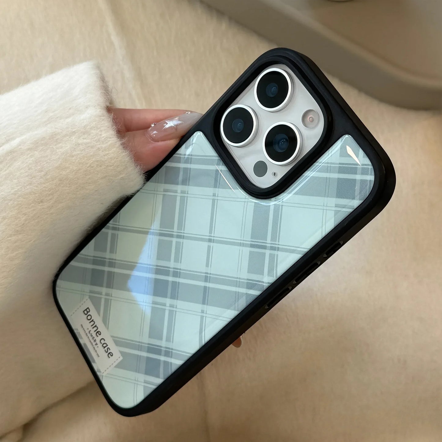 Korean Geometric Checkered Drop Glue Phone Case For iPhone