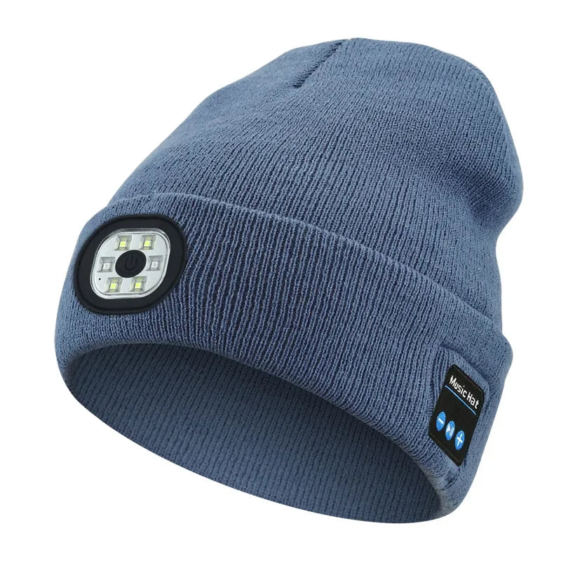 Bluetooth Beanie - Night Run Marathon Night Fishing Bluetooth LED Light Warm Cap USB Rechargeable Music Knitted Cap 3 Gear Light Adjustment Cap