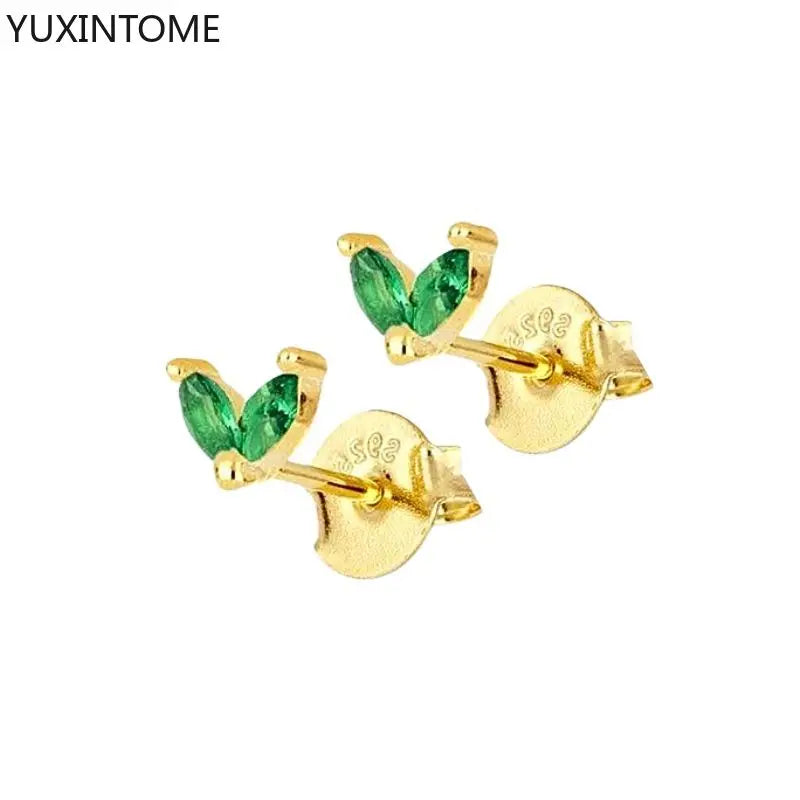 925 Sterling Silver Ear Needle Green Zircon Stud Earrings for Women Luxury Long Chain Geometric Gold Earrings Fashion Jewelry