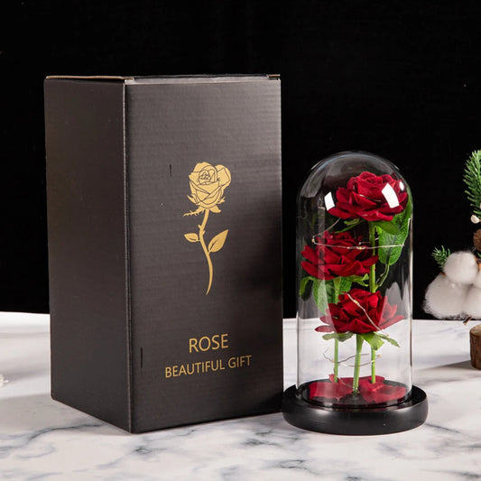 LED Galaxy Drie Roos Kunsmatige Blomme, Trouversiering, Kreatiewe Valentynsdag en Moedersdag Geskenk sonder Battery 1 Stuk
