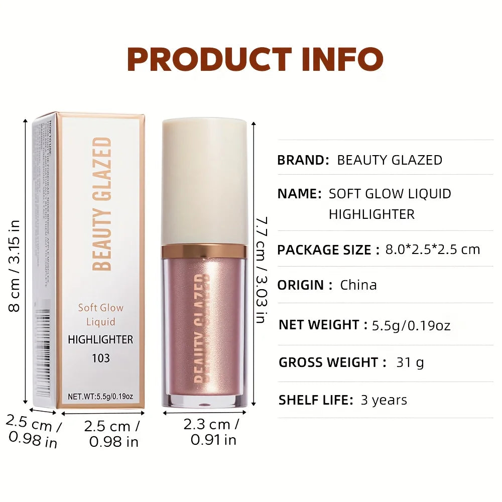 BEAUTY GLAZED 6 Colors Liquid Highlighter, Shimmering Metallic Finish, Waterproof & Sweat-Resistant, Long-Lasting Moisturizing Lip Glaze