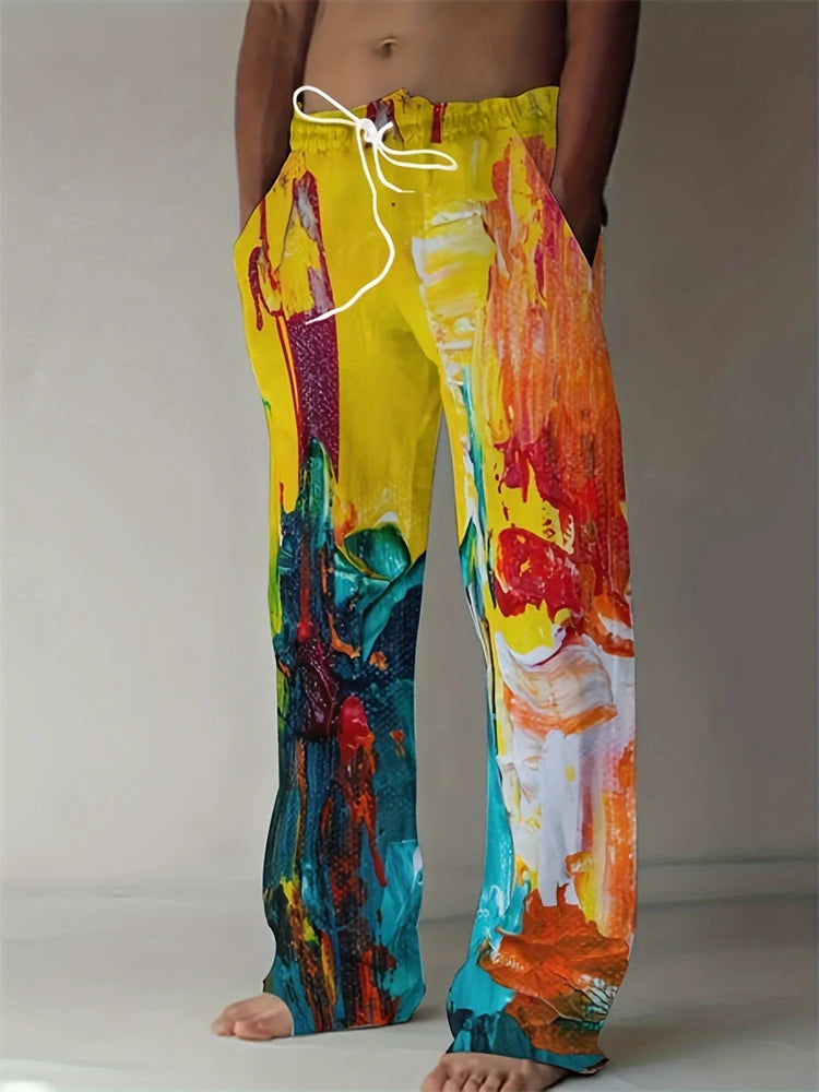 2025 Spring And Summer New Graffiti Drawstring Long Men's Sweatpants 3D Printed Beach Pants Men's Clothing Ground Casual Pants