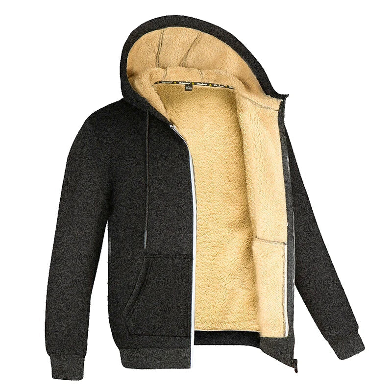 Winter Hooded Fleece Jacket Zipper Coat Unisex (Dark Grey)-0