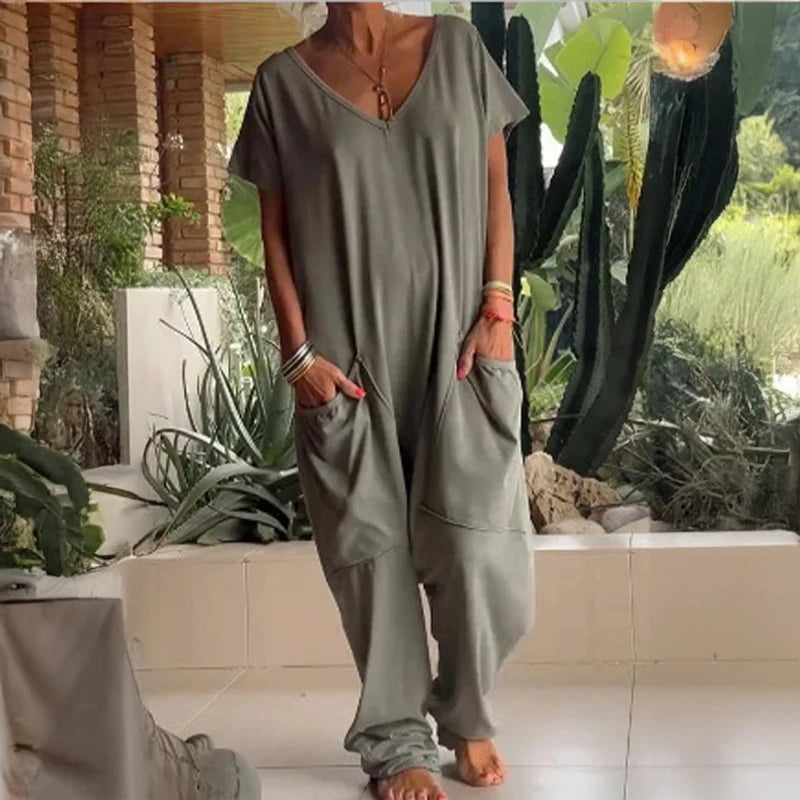 Women's Solid Color Casual Baggy Pocket Romper Women's Solid Color Casual Baggy Pocket Romper