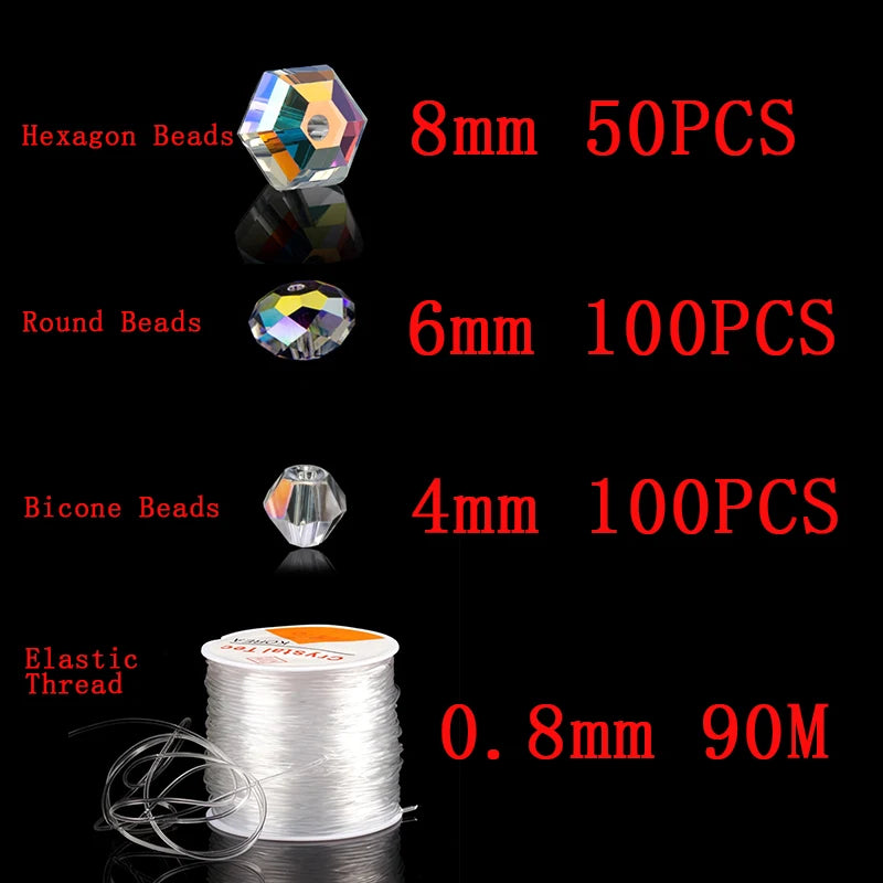 180-250PCS 4/6/8/10MM AB Color Crystal Beads for Jewelry Making Supplies Kit Bracelets DIY Beads + Elastic Thread Set