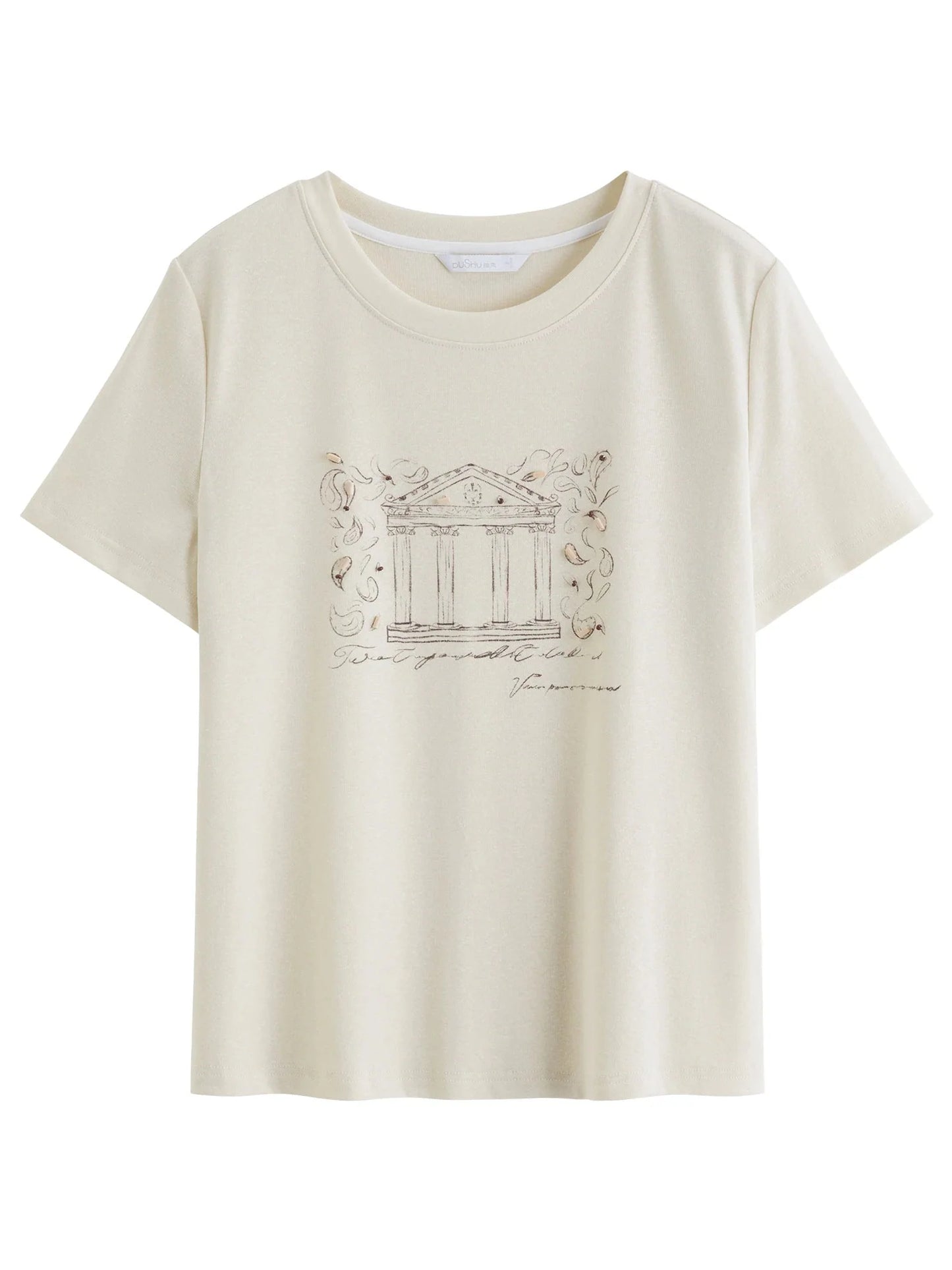 Vintage Beaded T-Shirt Casual Round Neck Top
