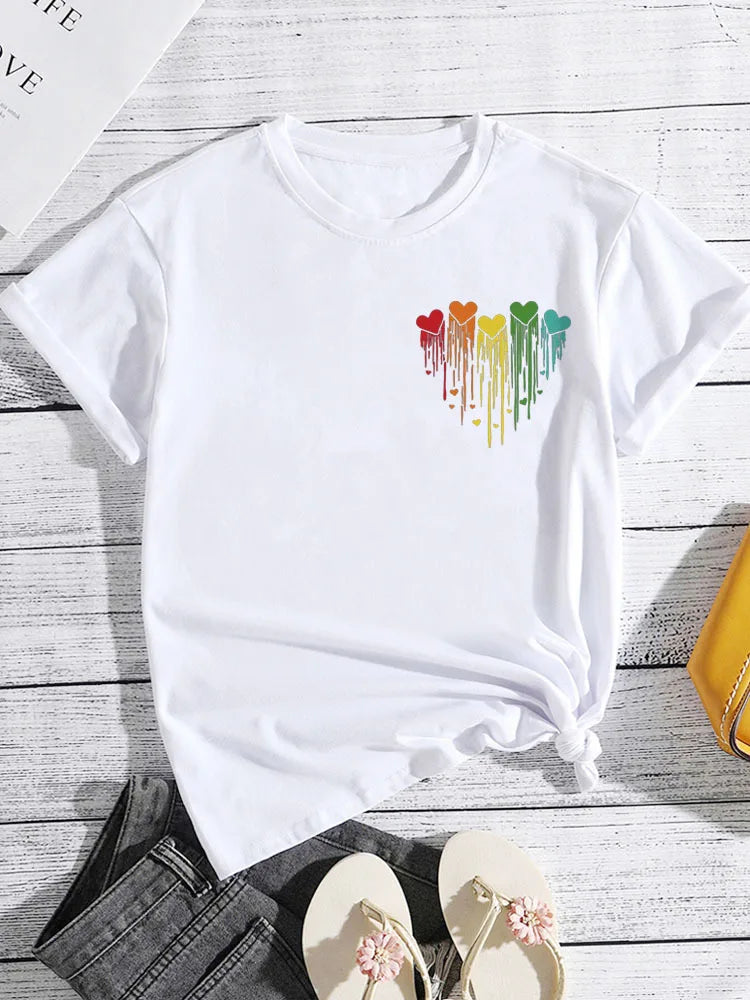 Colorful Dripping Love Print New Fashion Women  Tops Harajuku Women Clothing Graphic T Shirts Summer polyester fabric