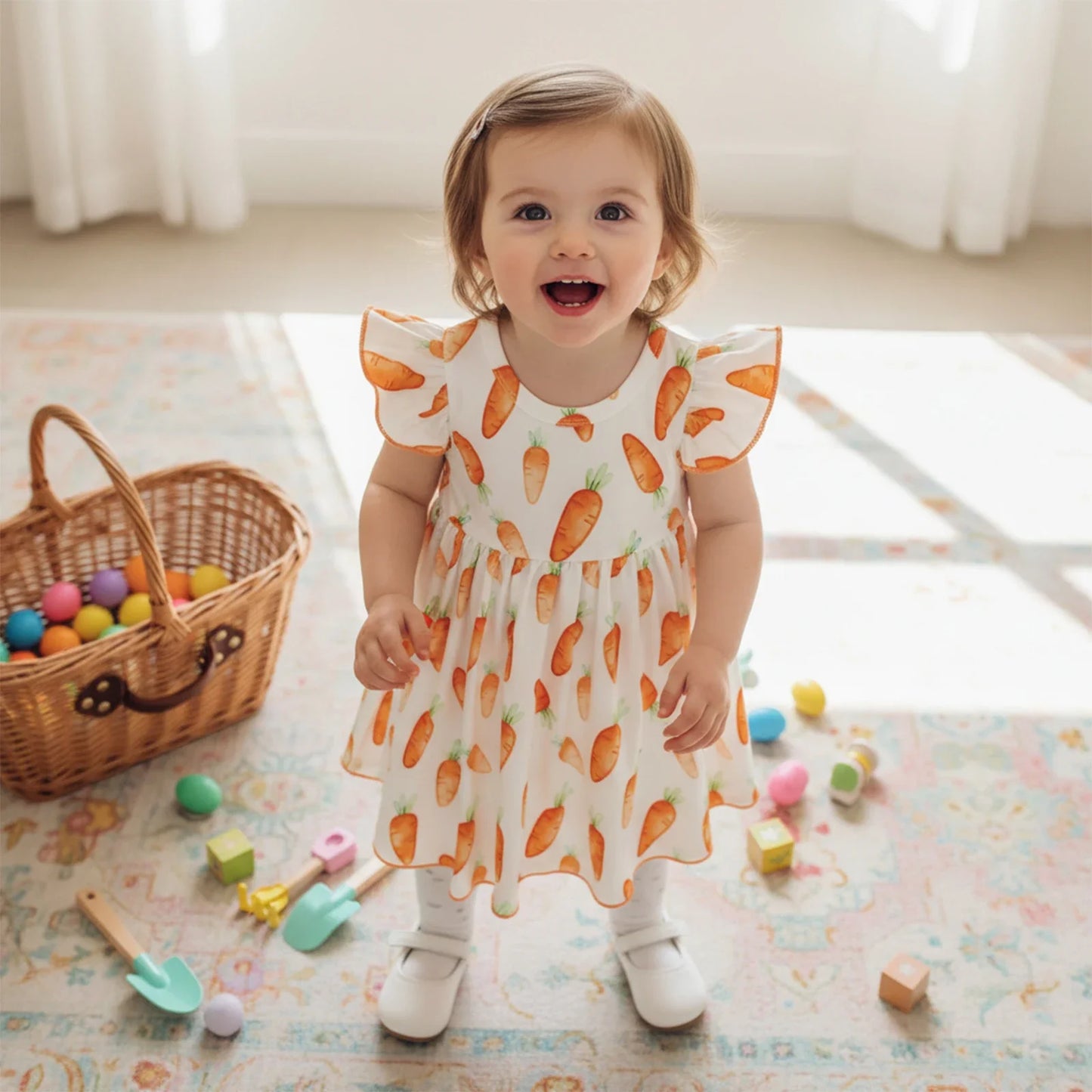 Easter Toddler Carrot Print Girls Dress